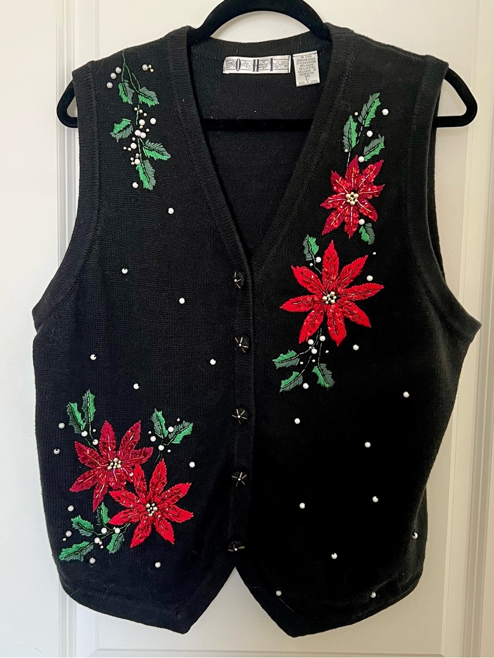 VNTG Embroidered Poinsettia OHI Sweater Vest